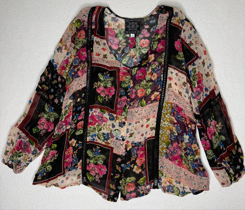 Johnny Was Jade Roswell Pieced Floral Patchwork Boho Blouse Women’s M